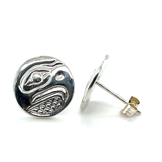 Earrings - Sterling Silver - Cast - Studs - Small - Round - Eagle