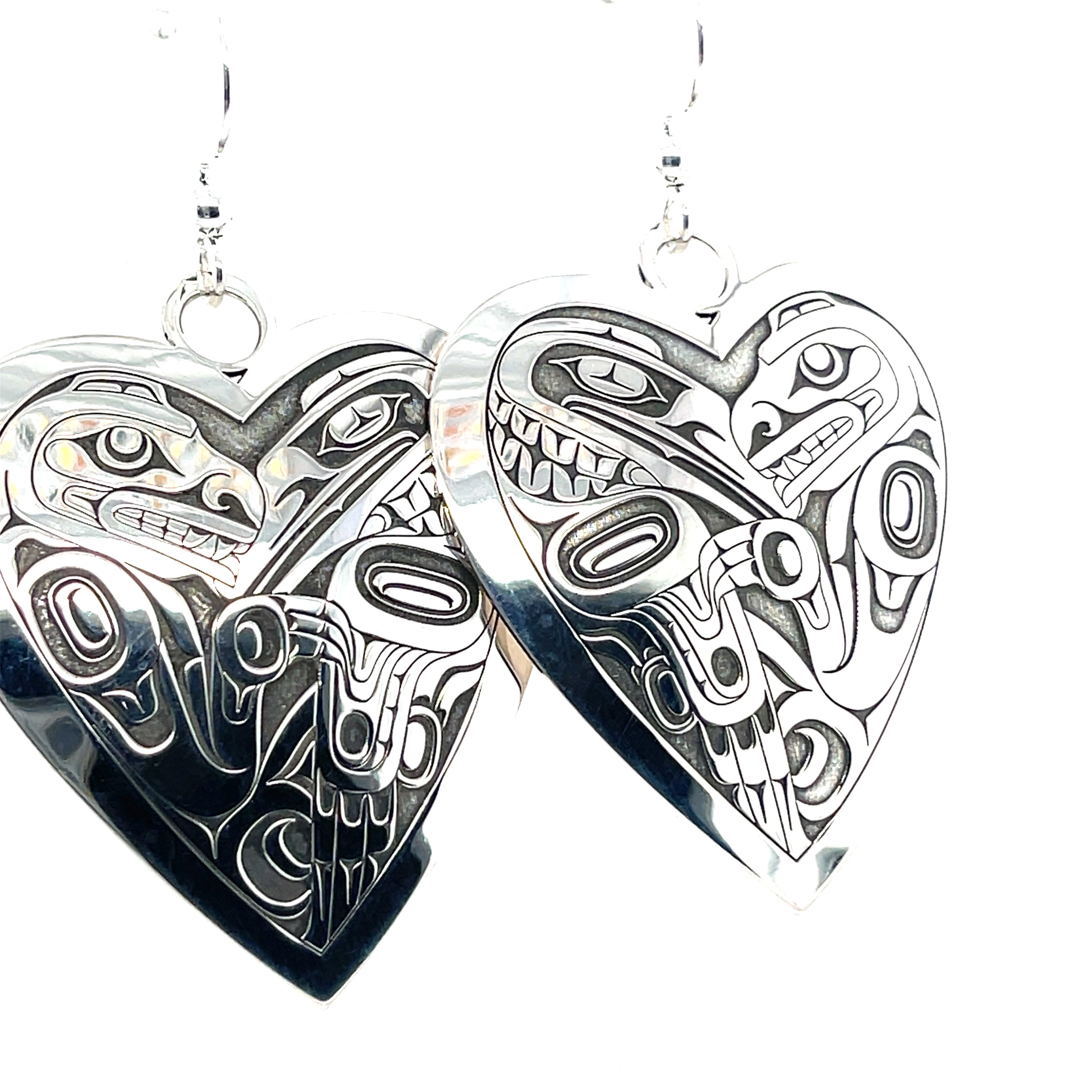 Earrings - Sterling Silver - Heart - Bear Raven - Large