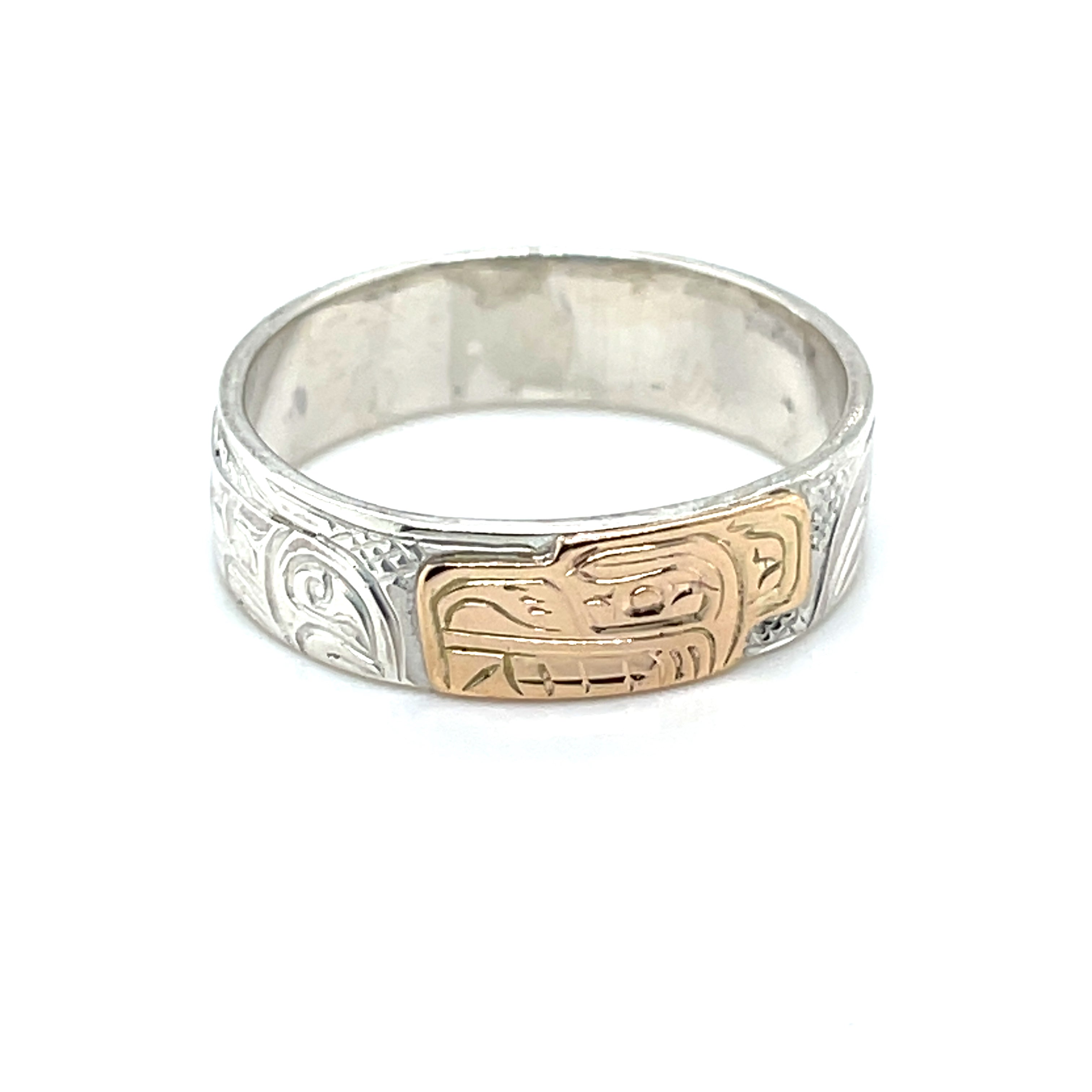 Ring - Gold and Silver - 1/4&quot; - Bear &amp; Salmon - Size 10