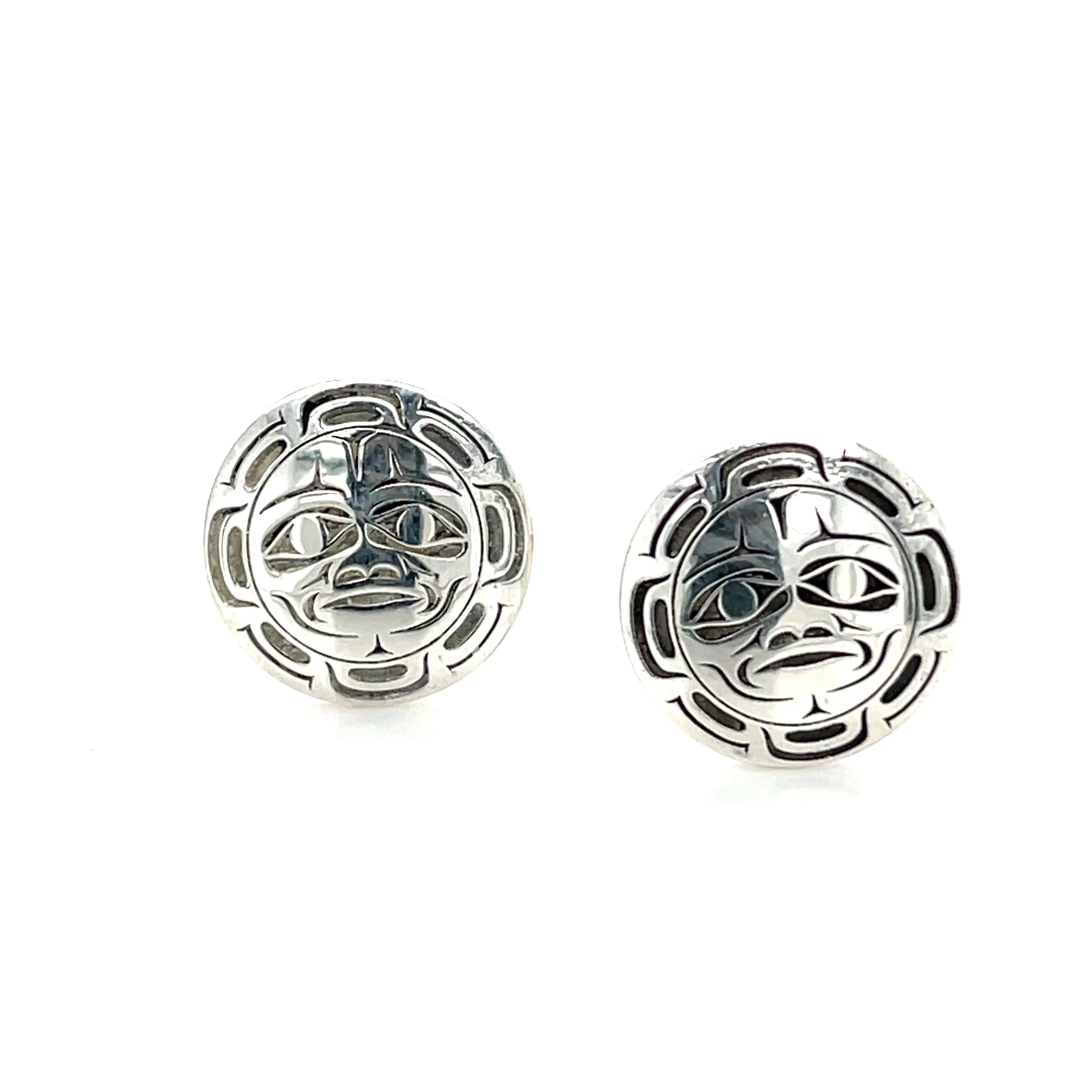 Earrings - Sterling Silver - Round Studs - Moon