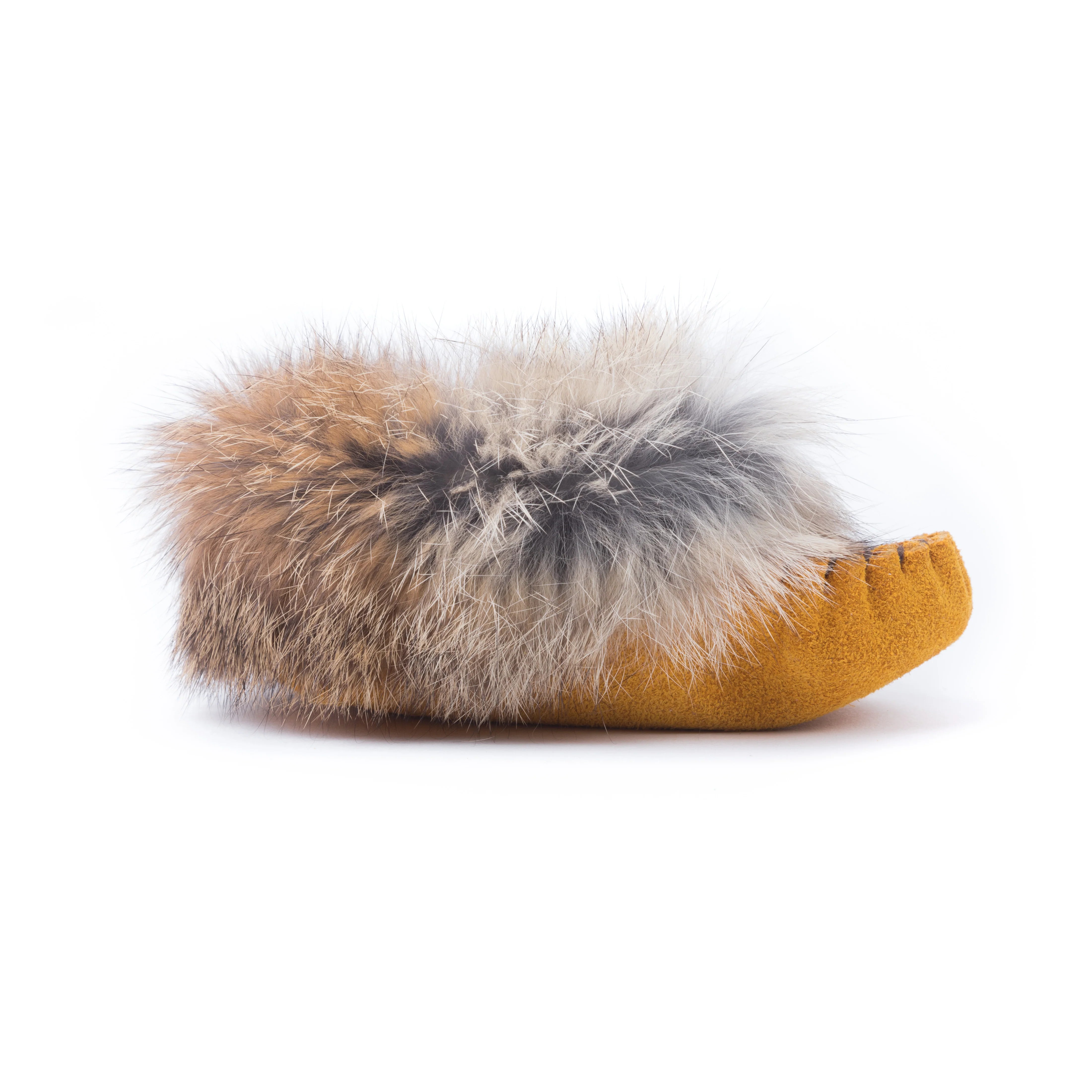 Moccasins - Infant - Tan Suede -  Brown Rabbit Fur - YARËNDA'