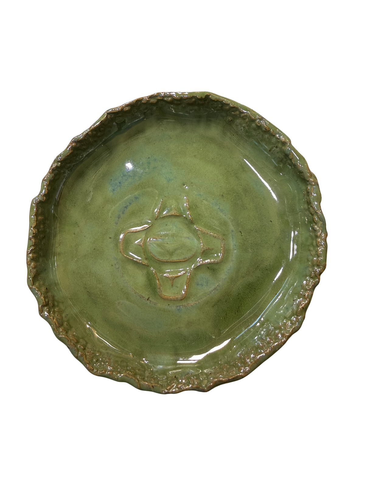 Ceramic Dish - Footed - Trinket - Medium - Sun - Green