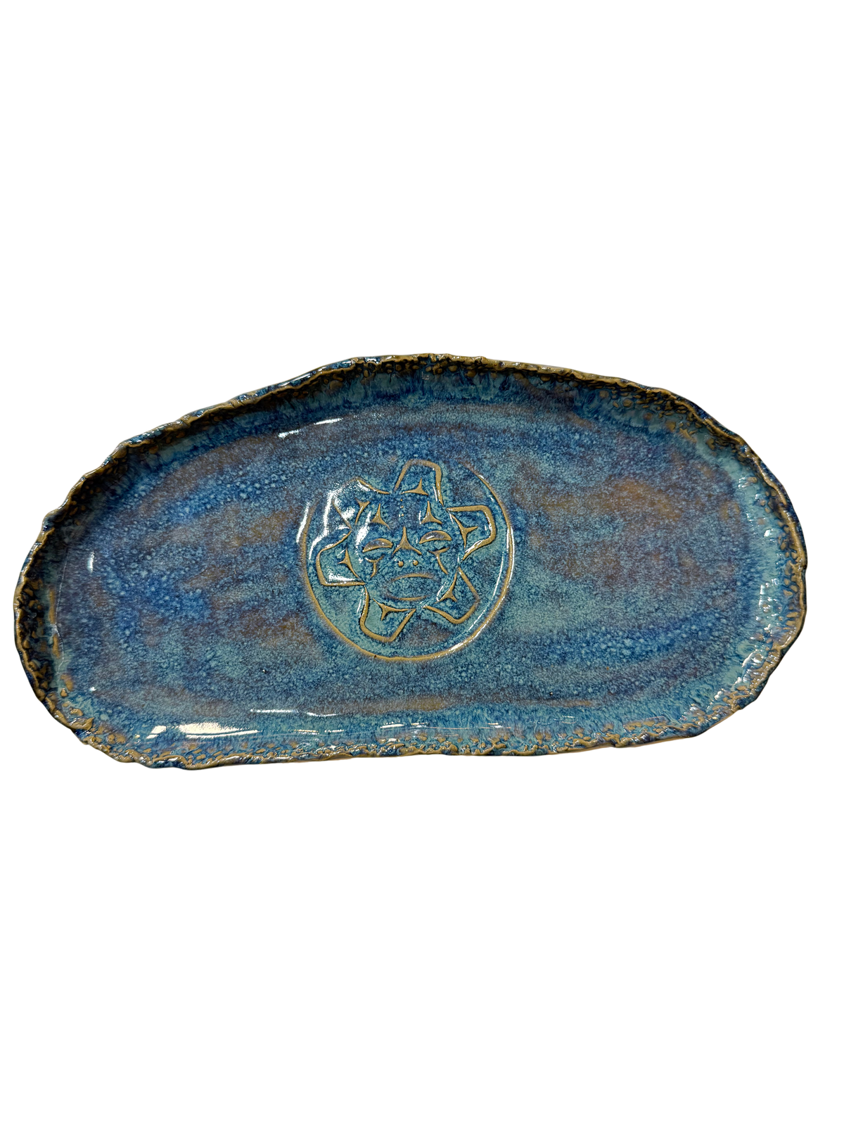 Ceramic Dish - Ovoid - Sun - Blue