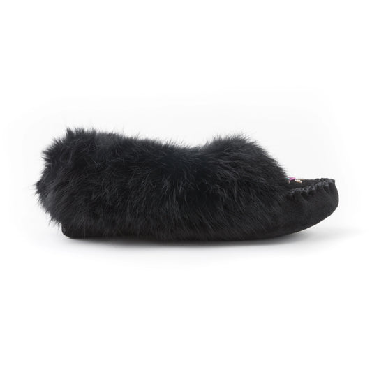 Moccasins - Ladies' - Black Suede - Black Rabbit Fur - TÄNIONNIENHA’