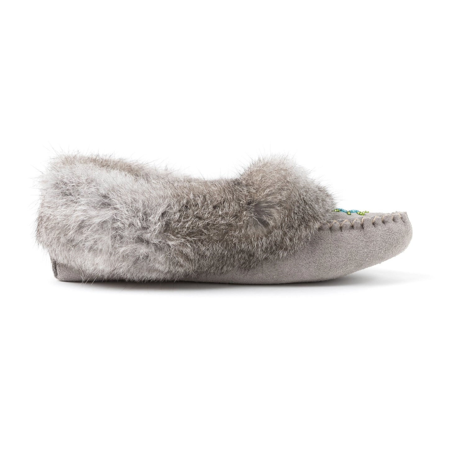 Moccasins - Ladies' - Grey Suede - Grey Rabbit Fur - TÄNIONNIENHA’