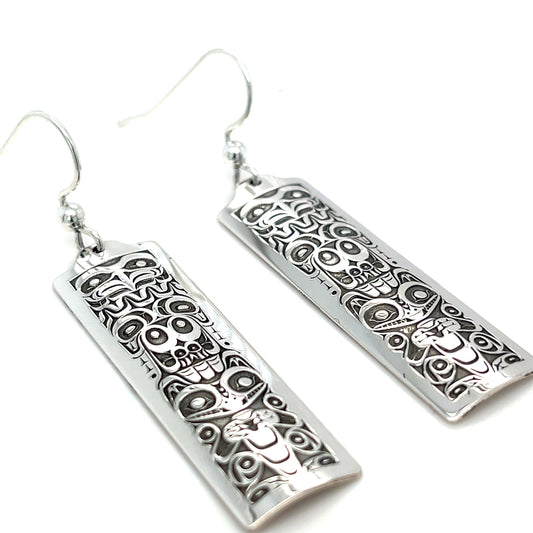 Earrings - Sterling Silver - Rectangle - Eagle & Bear