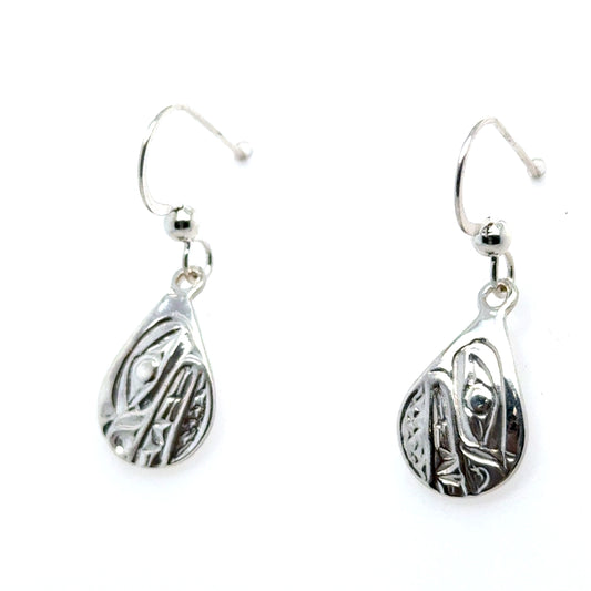 Earrings - Sterling Silver - Cast - Drop - Small - Teardrop - Bear