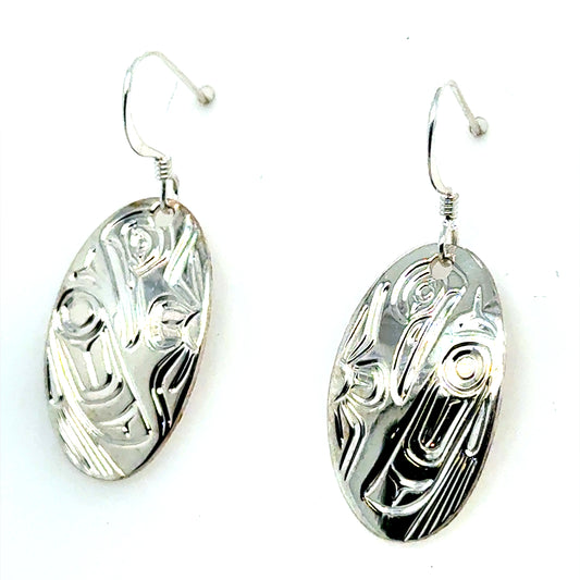 Earrings - Sterling Silver - Oval - Hummingbird