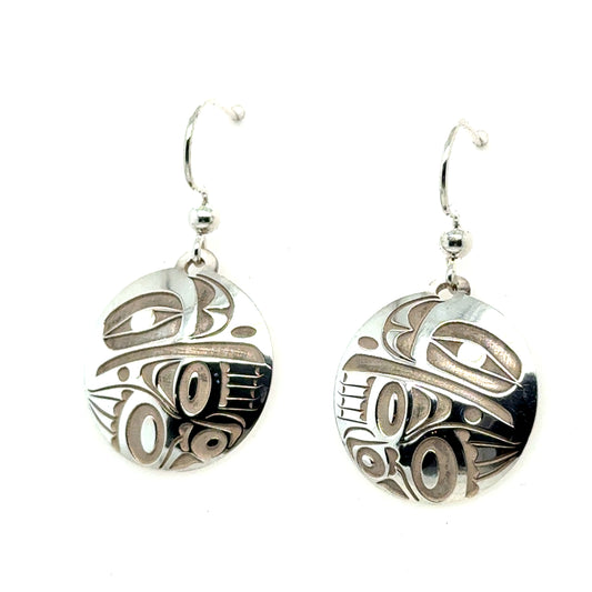 Earrings - Sterling Silver - Drop - Round - Raven - Medium - 20mm