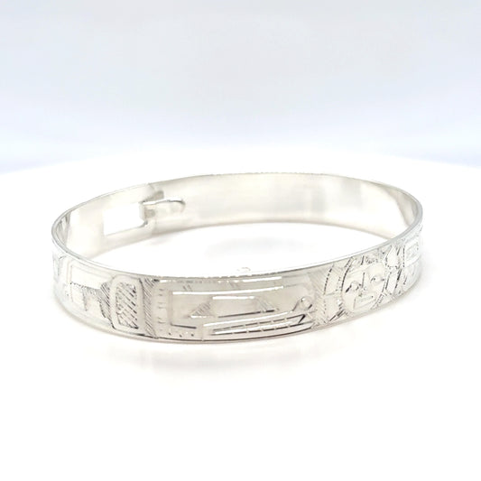Bangle - Sterling Silver - 3/8" - Orca Moon Bear - Shorter Length