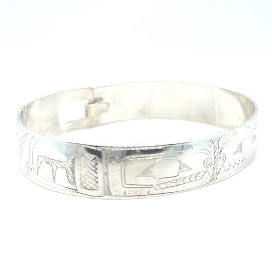 Bangle - Sterling Silver - 1/2" - Orcas - Longer Length