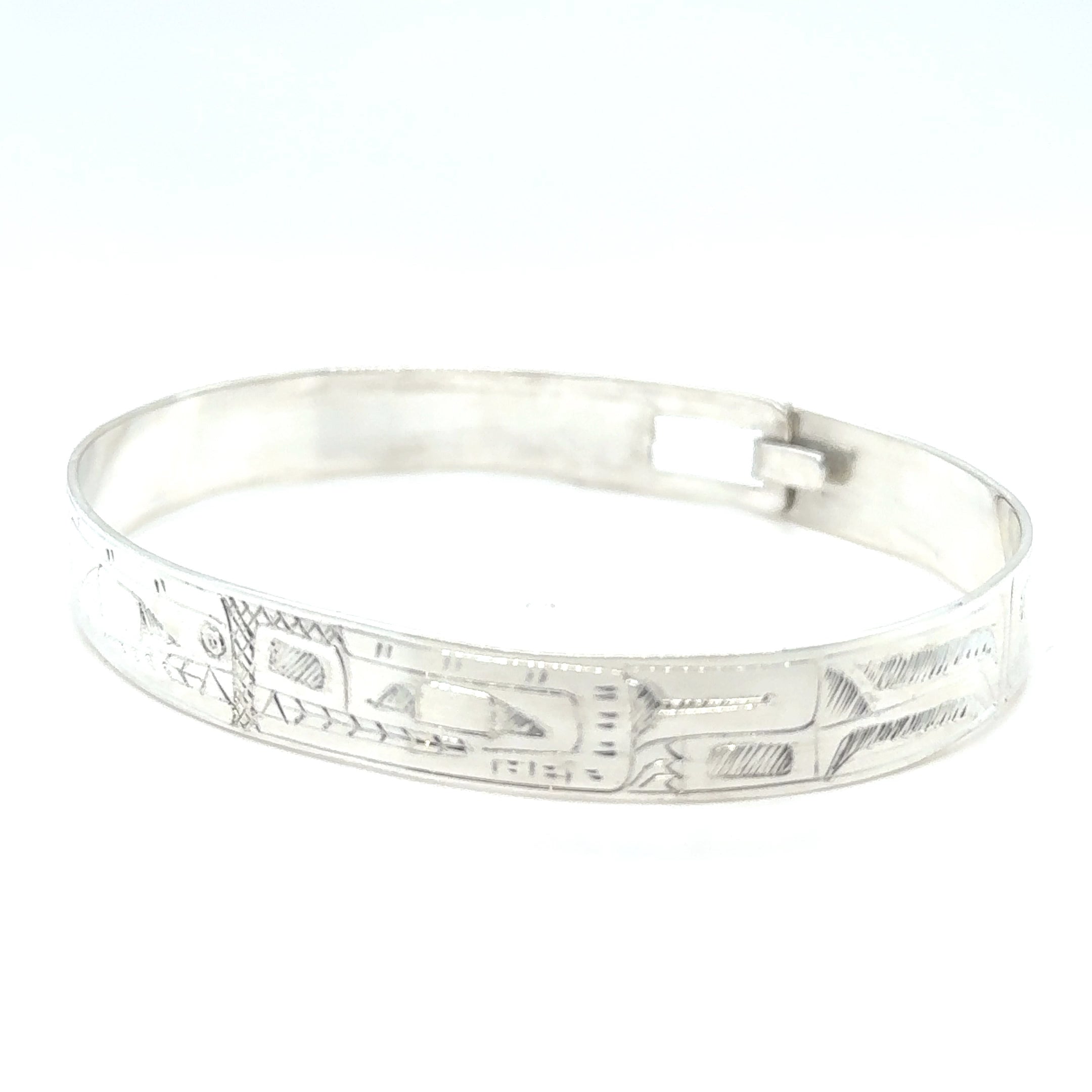 Bangle - Sterling Silver - 3/8" - Orca Bear - Longer Length