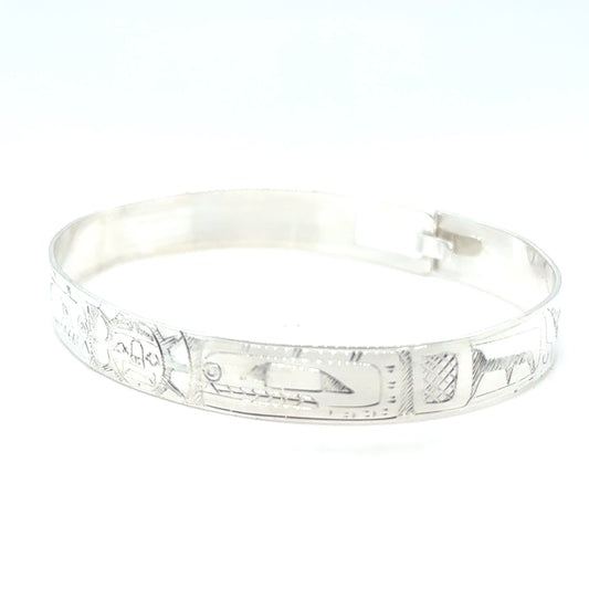 Bangle - Sterling Silver - 3/8" - Orca Moon Orca - Longer Length