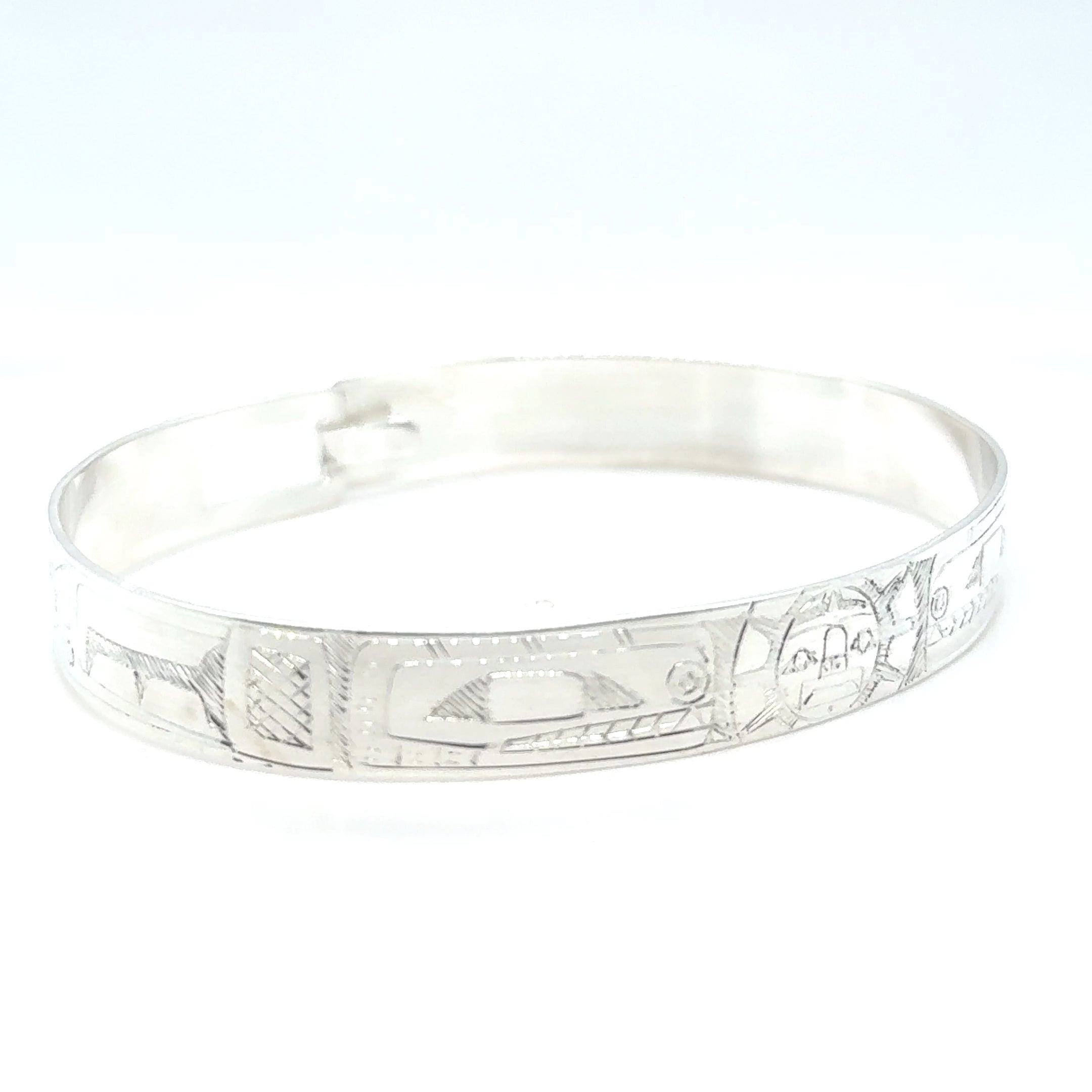 Bangle - Sterling Silver - 3/8" - Orca Moon Orca - Longer Length