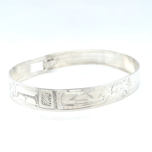 Bangle - Sterling Silver - 3/8" - Orca Sun Orca - Longer Length