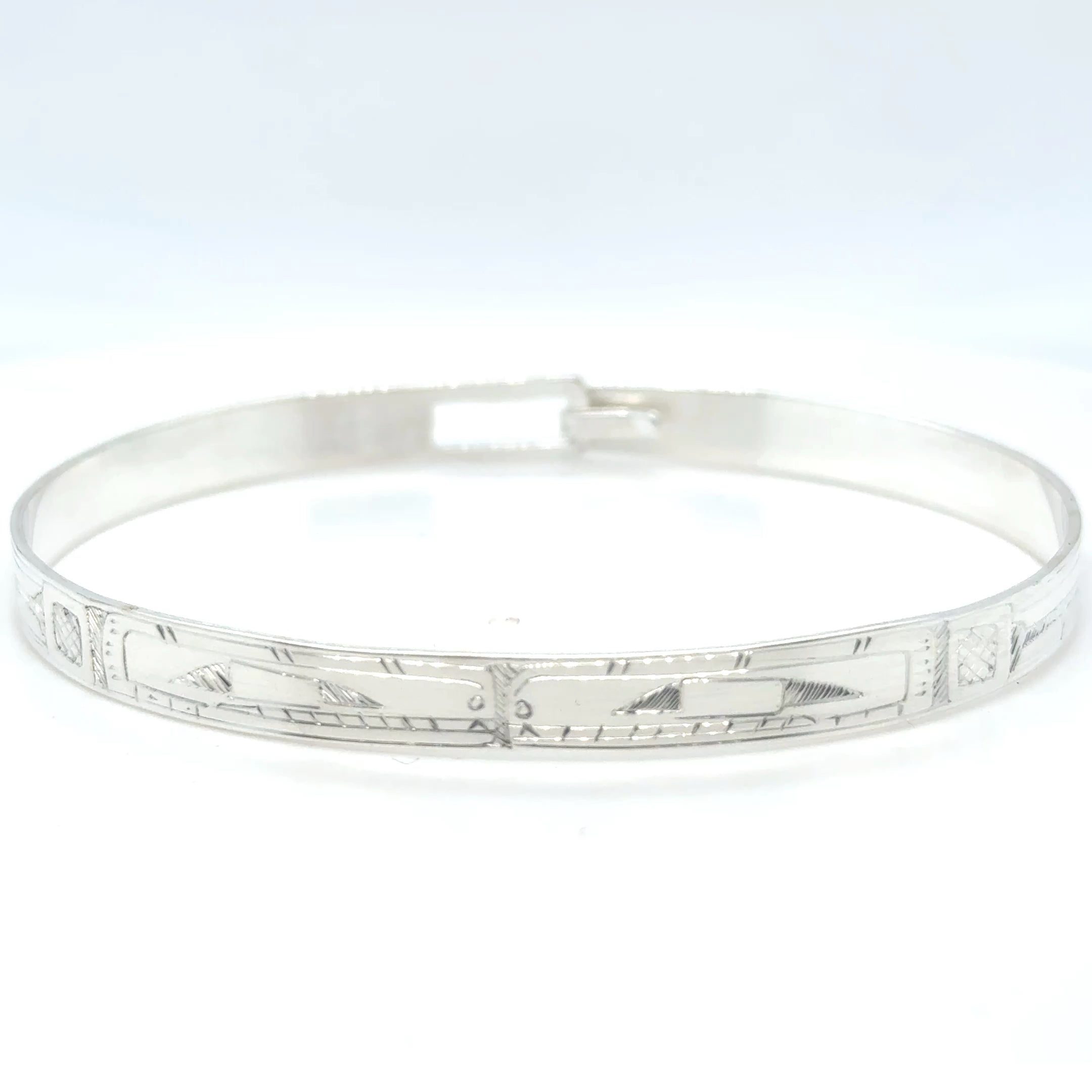 Bangle - Sterling Silver - 1/4" - Orcas - Longer Length