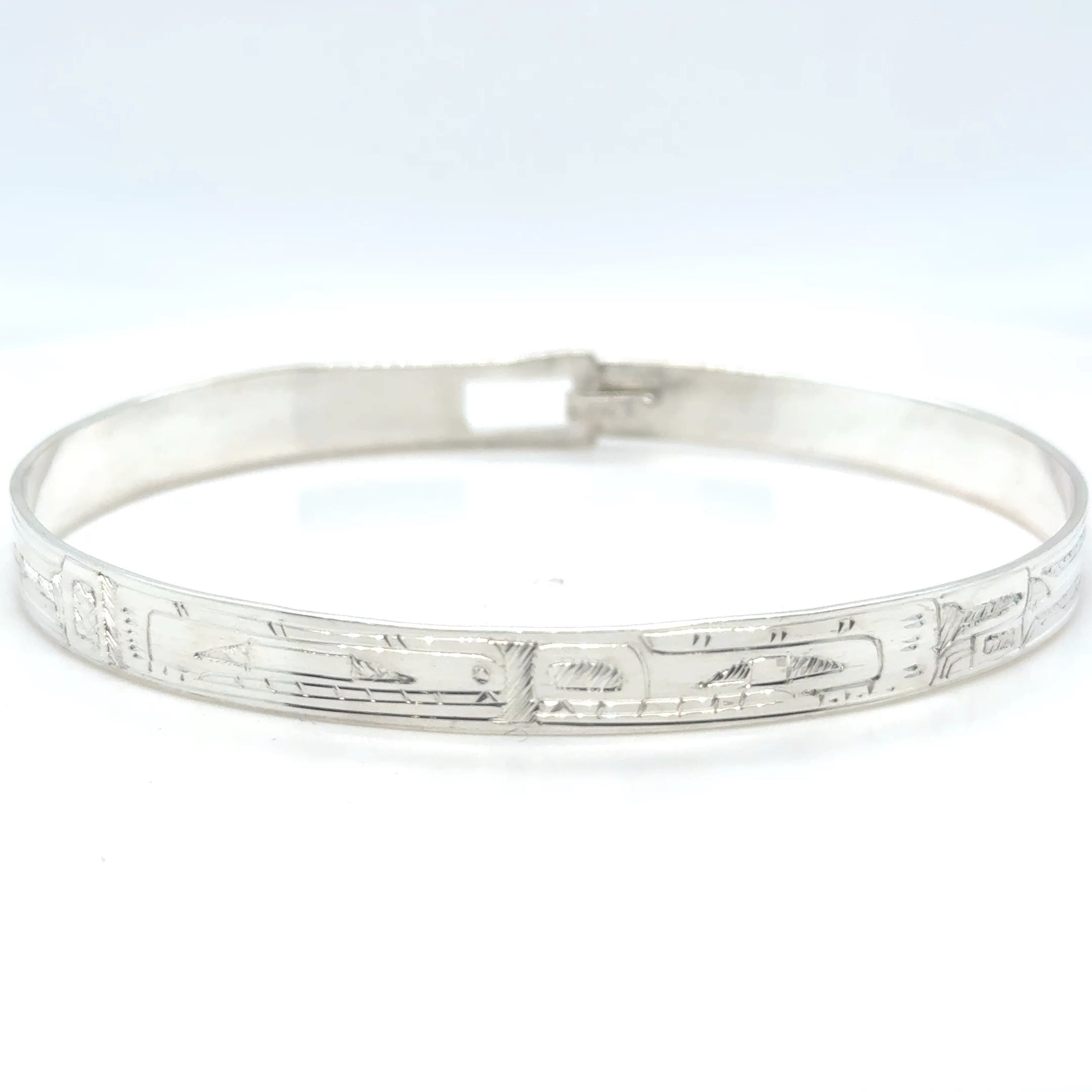 Bangle - Sterling Silver - 1/4" - Orca & Bear - Longer Length