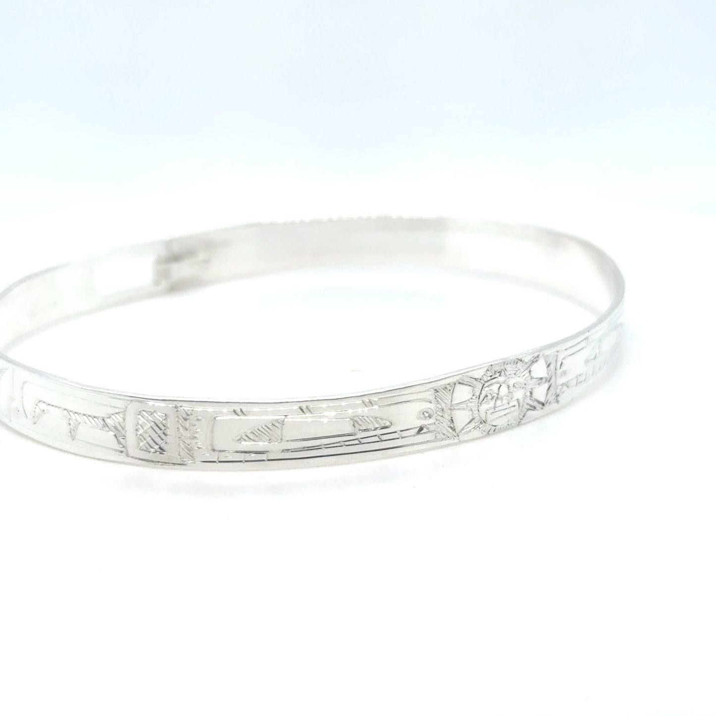 Bangle - Sterling Silver - 1/4" - Orca Moon Orca - Longer Length
