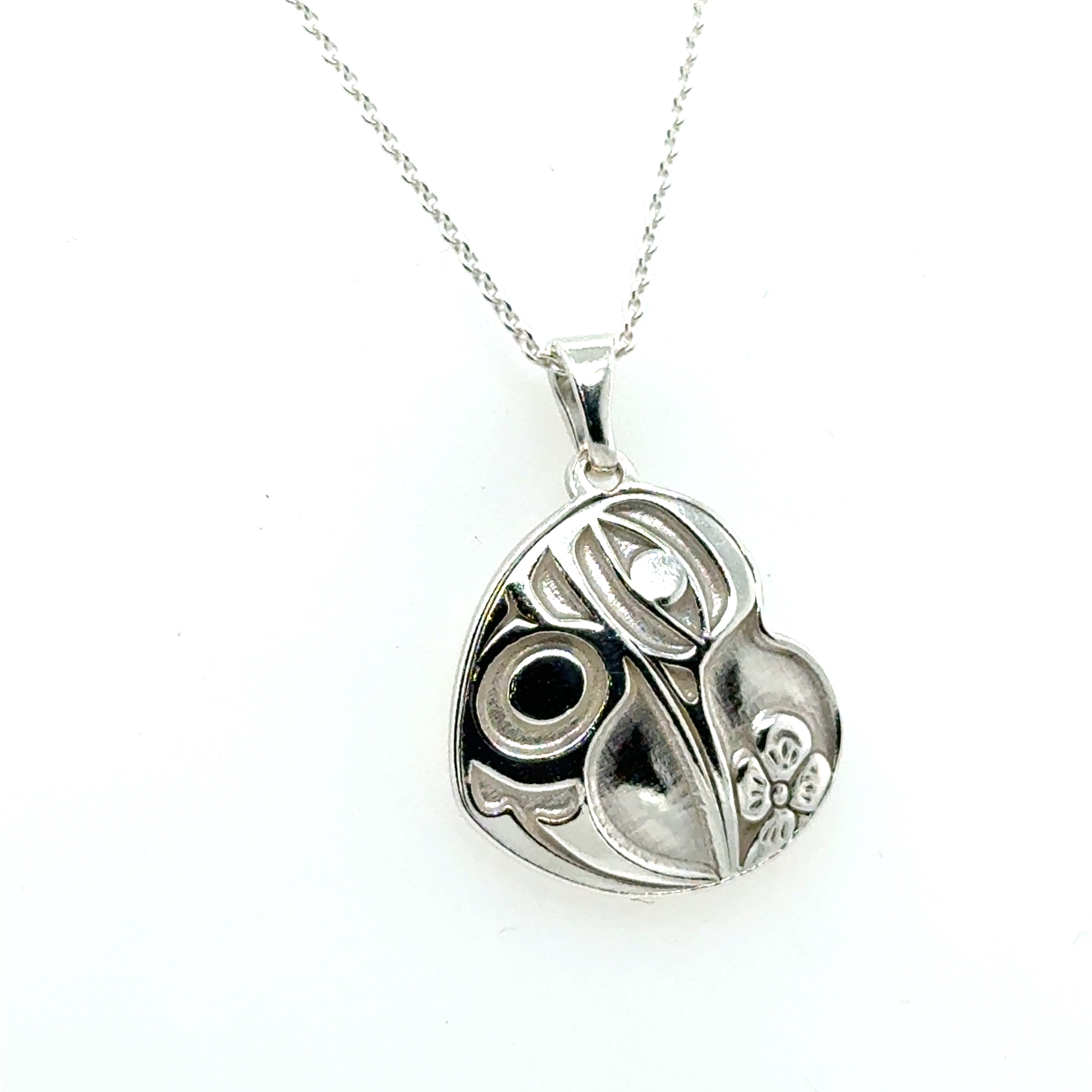 Pendant - Sterling Silver - Heart - Hummingbird