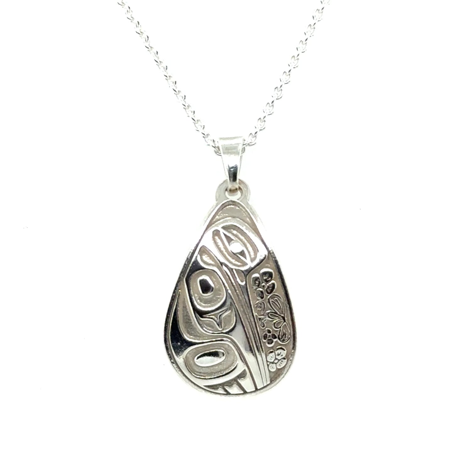 Pendant - Sterling Silver - Teardrop - Hummingbird Floral - Small - 24mm