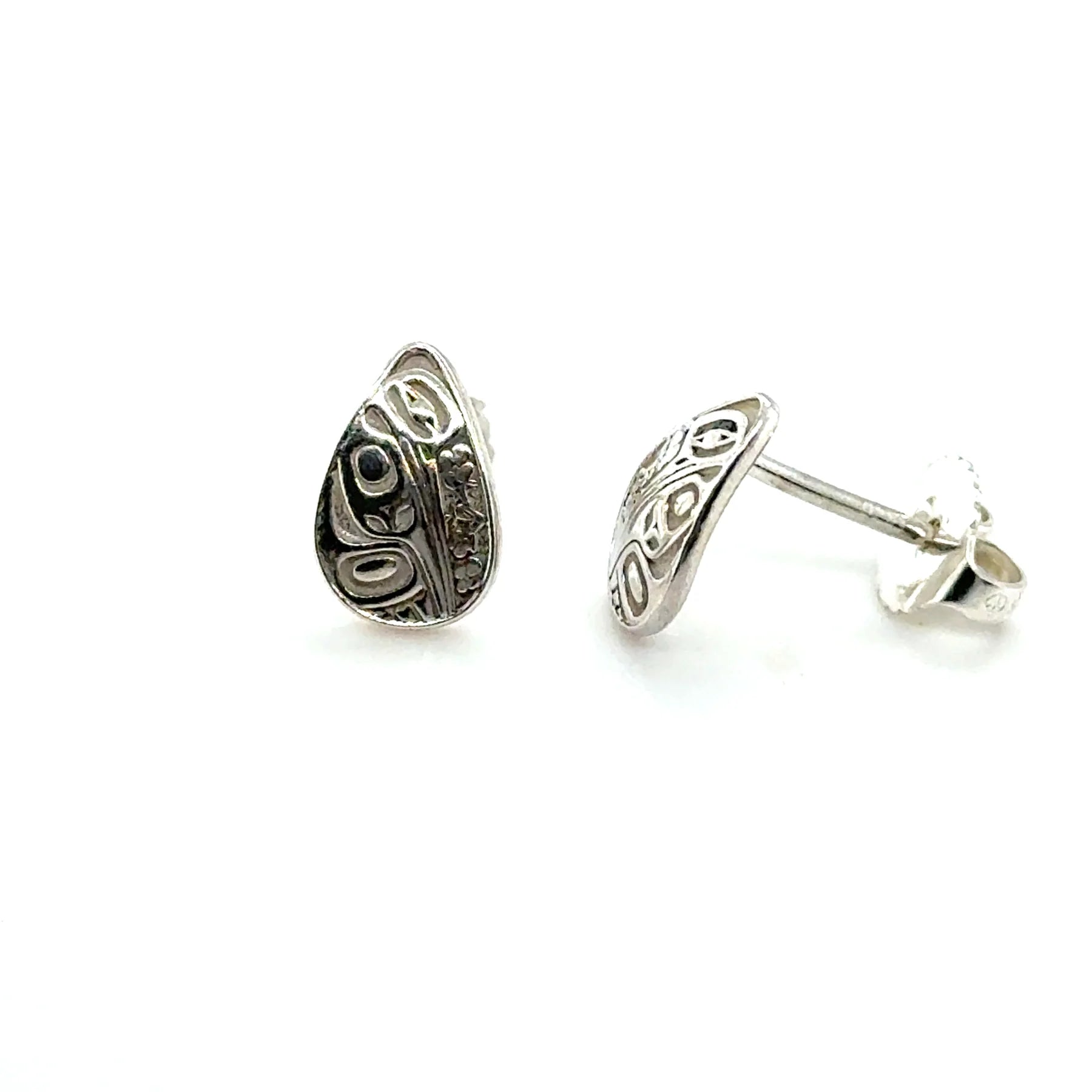 Earrings - Sterling Silver - Stud - Hummingbird Floral - Mini - Teardrop