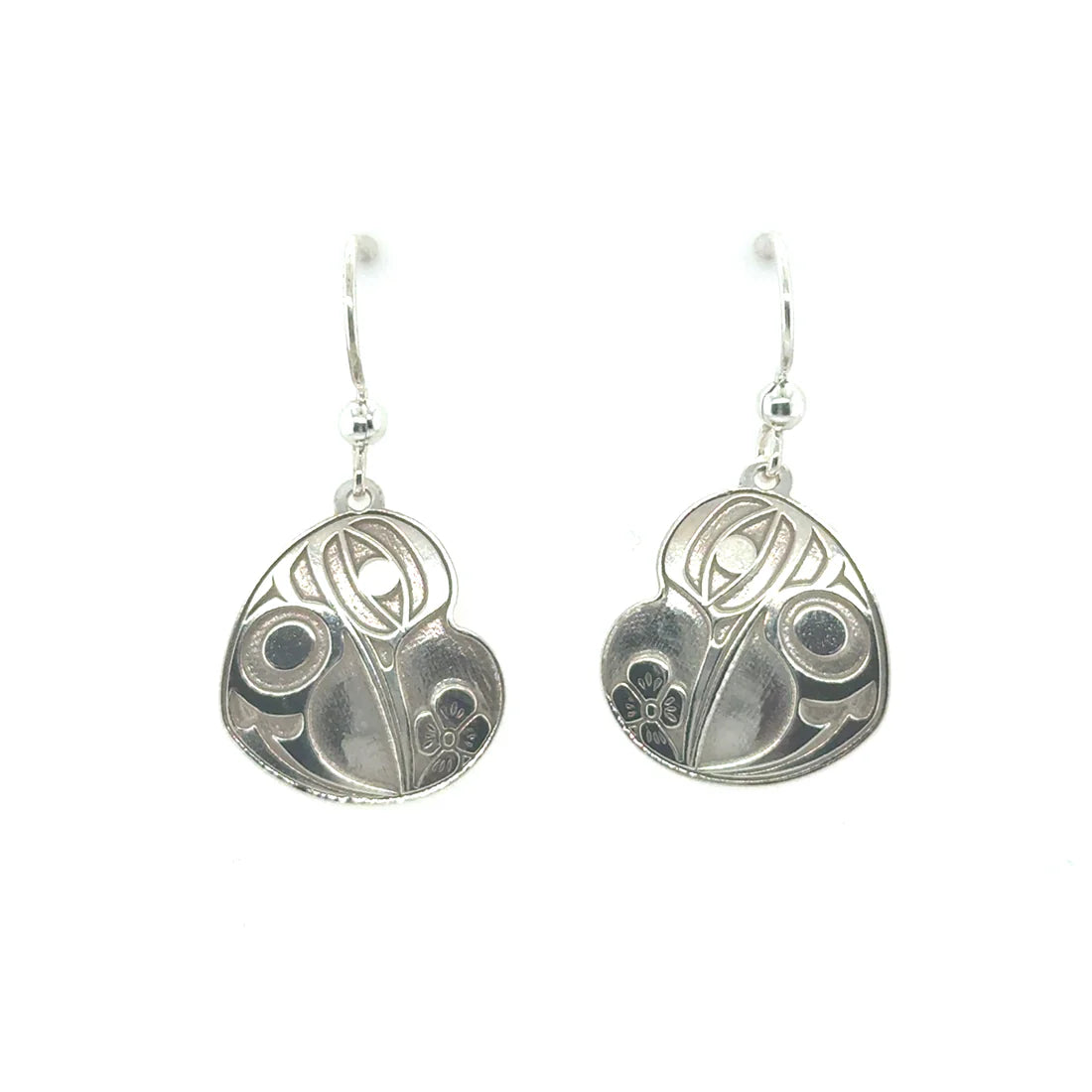 Earrings - Sterling Silver - Drop - Heart - Hummingbird - Small - 20mm