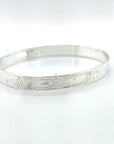 Bangle - Sterling Silver - 1/4" - Wolf & Hummingbird - Shorter Length