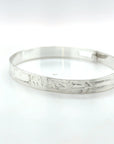Bangle - Sterling Silver - 1/4" - Wolf & Hummingbird - Shorter Length