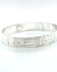 Bangle - Sterling Silver - 3/8" - Raven, Moon, & Wolf - Shorter Length