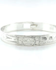Bangle - Sterling Silver - 3/8" - Raven, Moon, & Wolf - Shorter Length