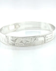 Bangle - Sterling Silver - 3/8" - Raven & Eagle - Shorter Length