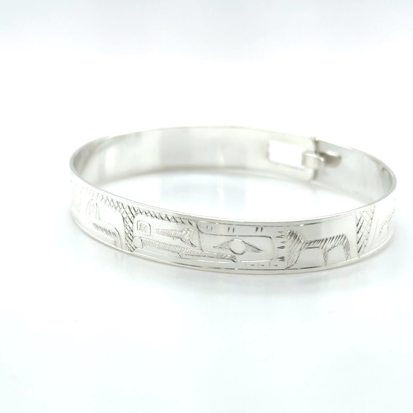 Bangle - Sterling Silver - 3/8" - Raven & Eagle - Shorter Length