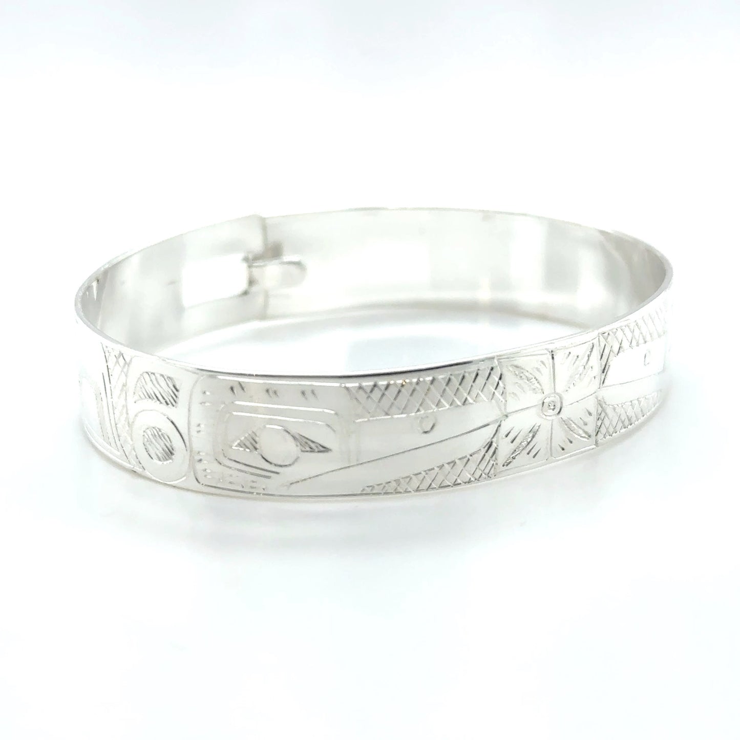 Bangle - Sterling Silver - 1/2" - Hummingbirds & Flower