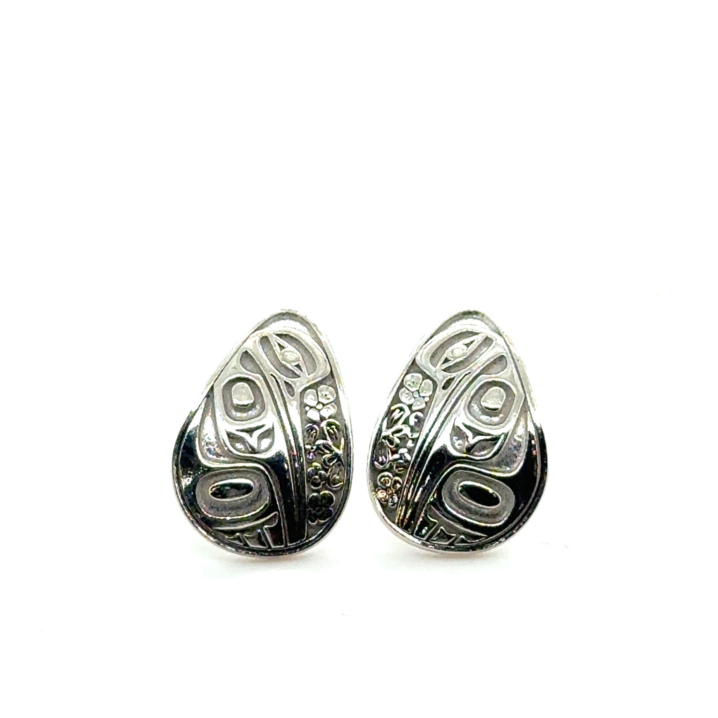 Earrings - Sterling Silver - Stud - Teardrop - Hummingbird Floral - Small - 16mm