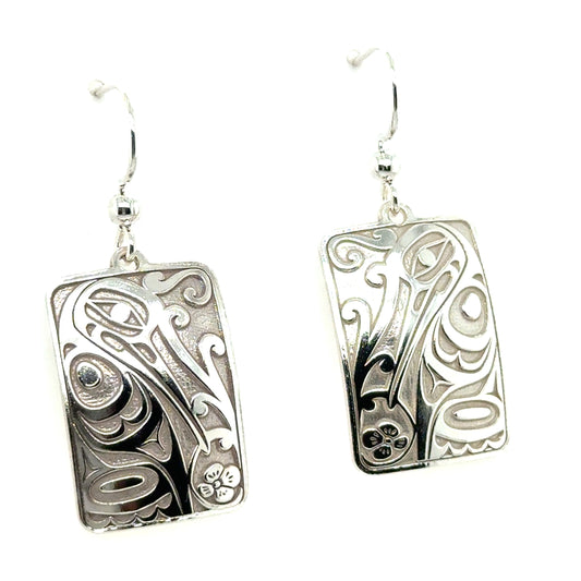 Earrings - Sterling Silver - Drop - Rectangle - Hummingbird - 25mm