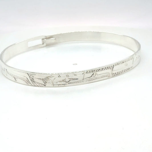 Bangle - Sterling Silver - 1/4" - Longer - Eagle & Hummingbird
