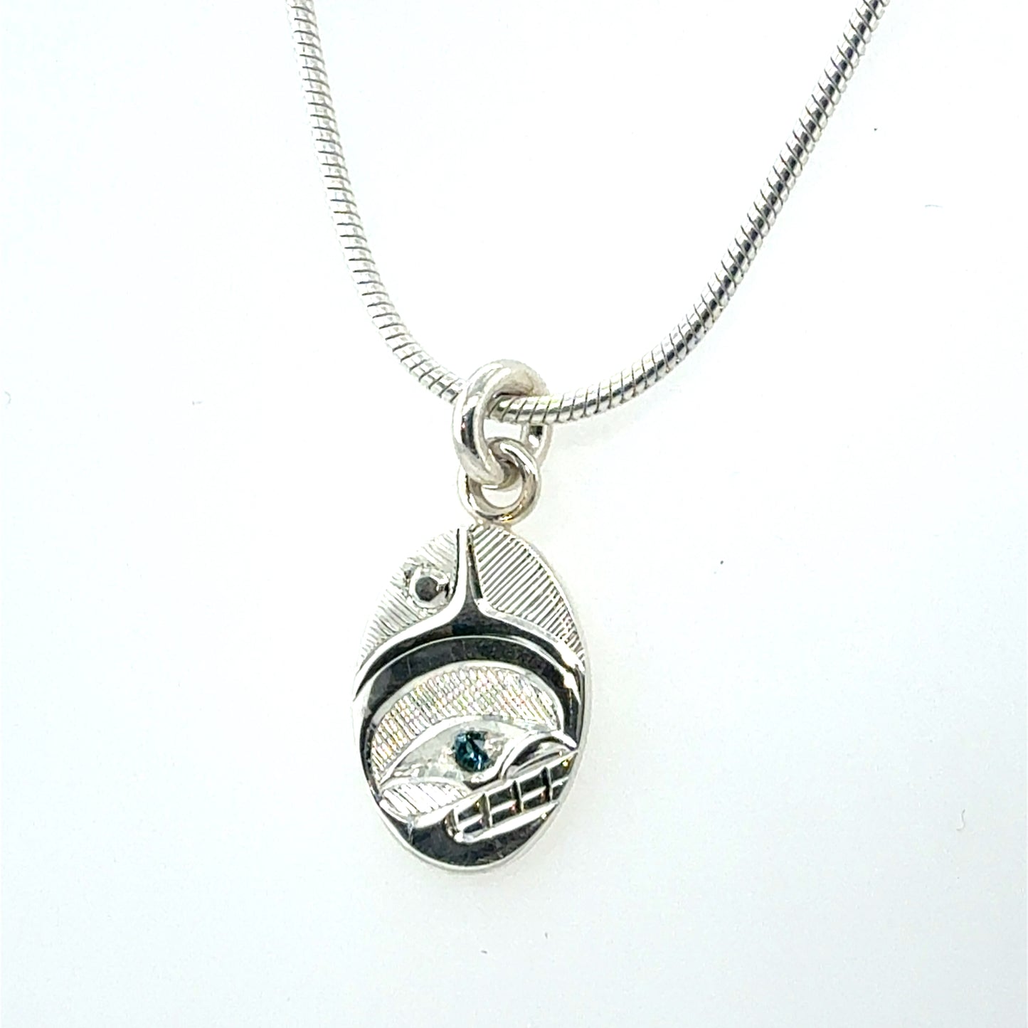Pendant - Sterling Silver - Oval - Orca - Sapphire