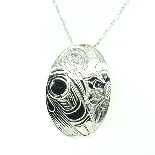 Pendant - Sterling Silver - Oval - Hummingbird