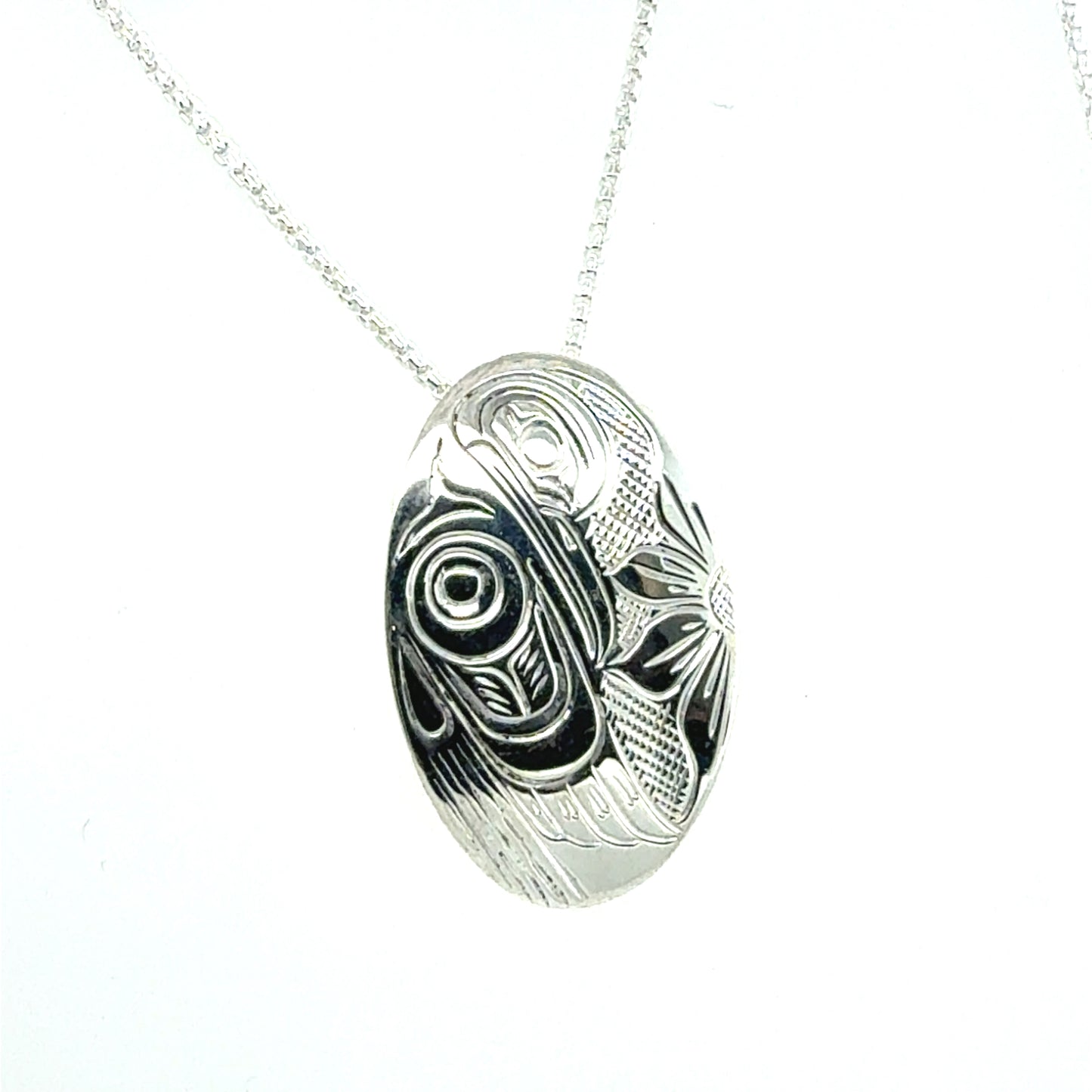 Pendant - Sterling Silver - Oval - Hummingbird
