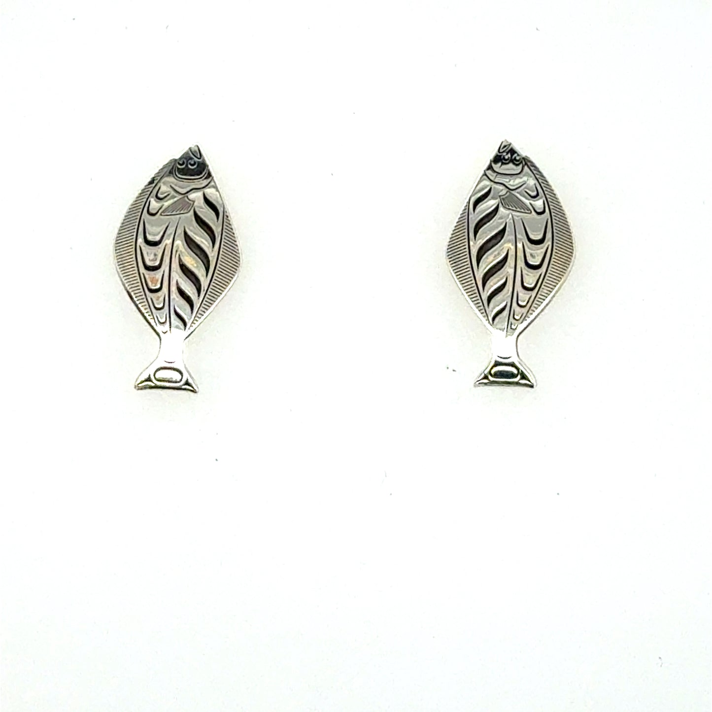 Earrings - Sterling Silver - Studs - Halibut