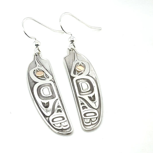 Earrings - Gold & Silver - Feather - Hummingbird