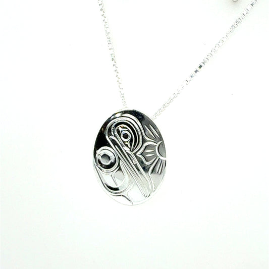 Pendant - Sterling Silver - Small - Oval - Hummingbird