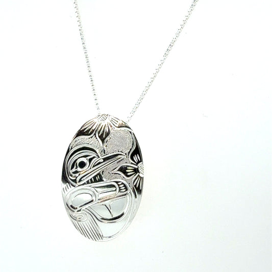 Pendant - Sterling Silver - Medium - Oval - Hummingbird