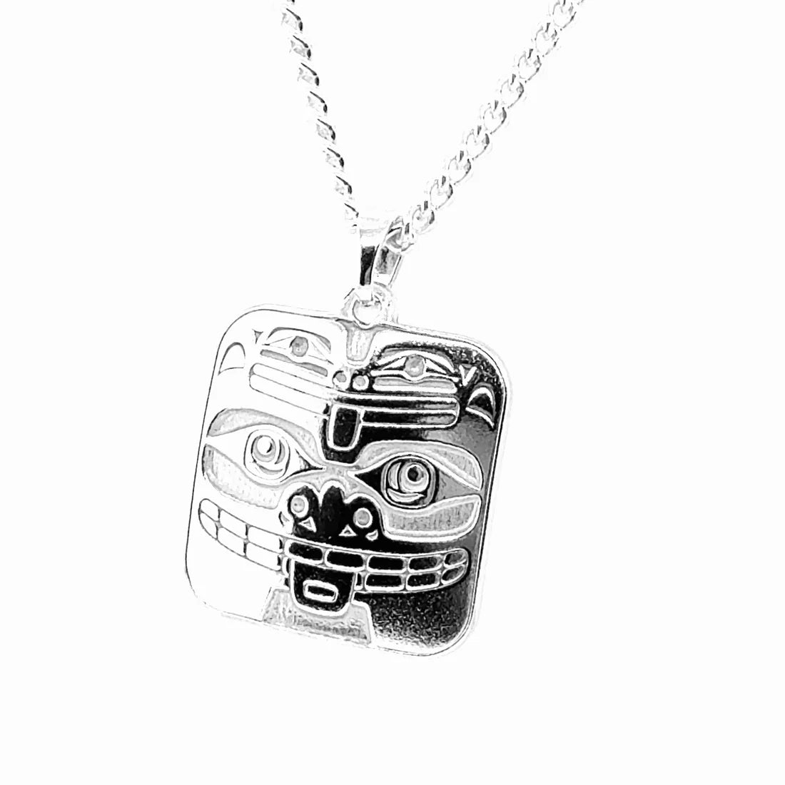 Pendant - Sterling Silver - Square - Bear & Frog - Small - 20mm