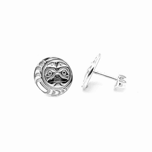 Earrings - Sterling Silver - Stud - Moon - Round - 12mm