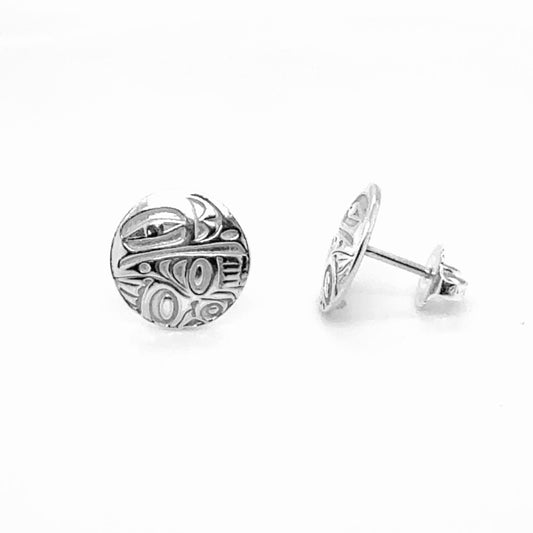 Earrings - Sterling Silver - Stud - Raven - Round - 12mm
