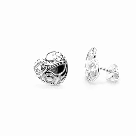 Earrings - Sterling Silver - Stud - Hummingbird - Heart - 12mm