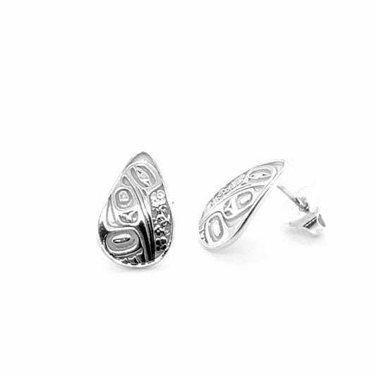 Earrings - Sterling Silver - Stud - Hummingbird - Teardrop - 14mm