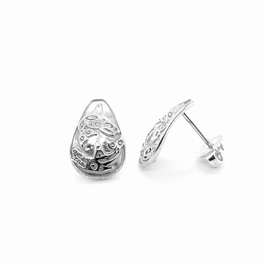 Earrings - Sterling Silver - Stud - Orca - Teardrop - 14mm
