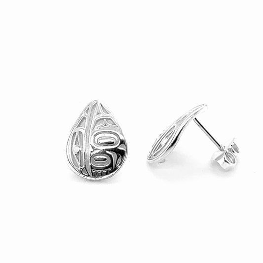 Earrings - Sterling Silver - Stud - Raven - Teardrop - 14mm
